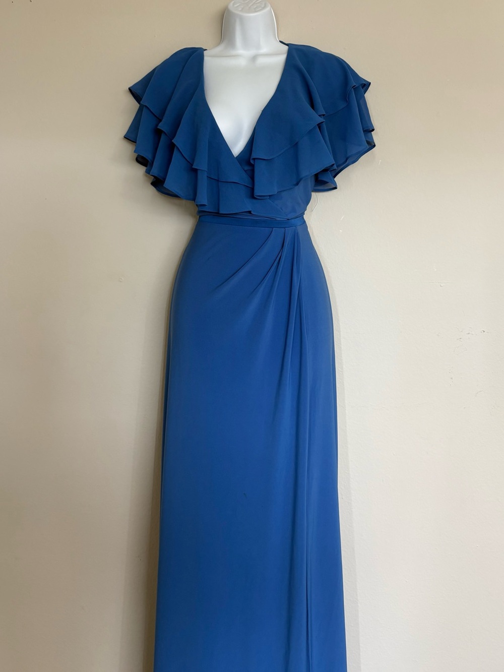 NWT Ralph Lauren Royal Blue Ruffle Trim Jersey Gown Size 8